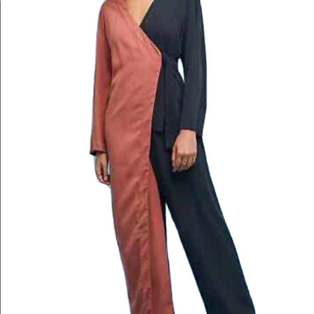 MARA HOFFMAN two tone wrap front long sleeve jumpsuit salmon navy blue NWT NEW